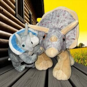 Wild Republic Triceratops Dinosaur Plush 16" Realistic Stuffed Animal Lot 2 Set